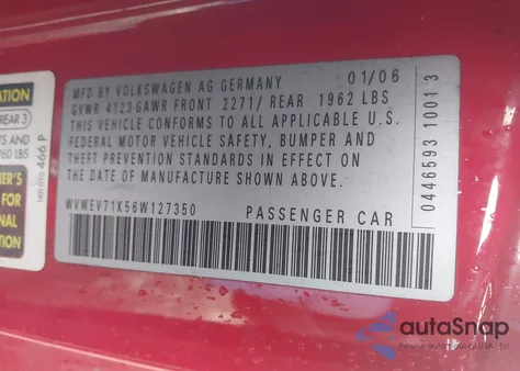 2006 Volkswagen Gti 2-Door z USA, uszkodzony, nr VIN WVWEV71K56W127350